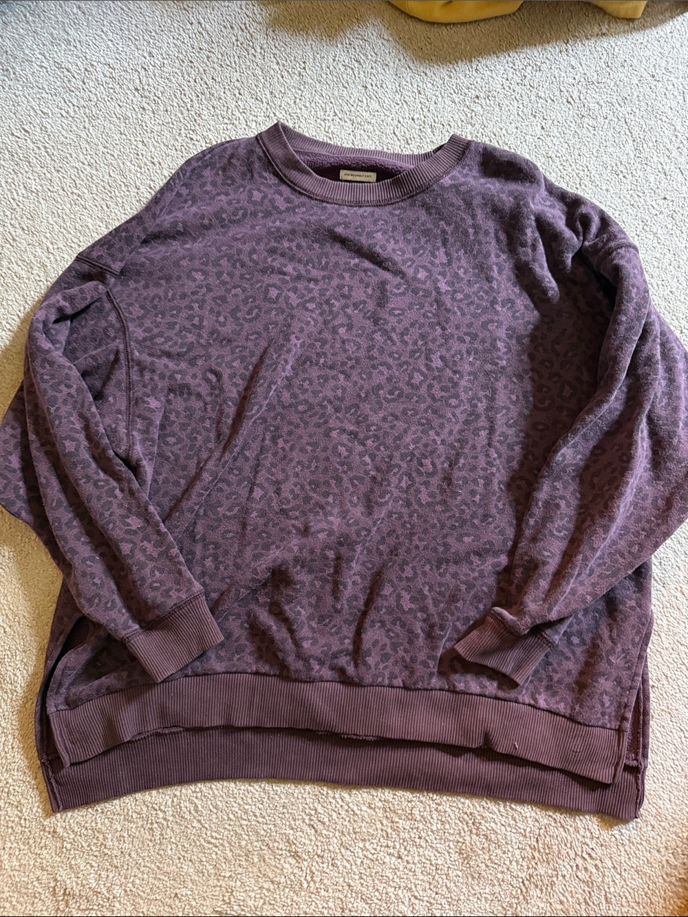 American Eagle Outfitters Plum Leopard Print Crewneck Sweatshirt